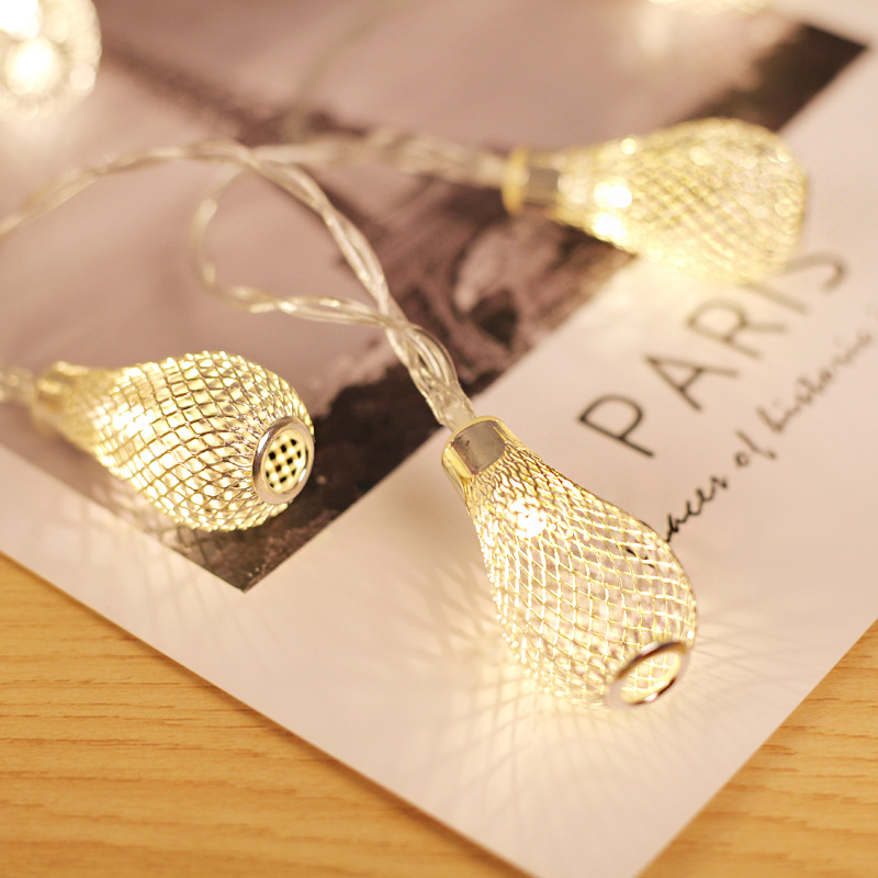 10/20/40 LED's Lichtslingers, batterij-aangedreven kerstslingerlicht, holle waterdruppel lantaarnlamp voor Kerstmis Wedding Festival Decoratiemaat: Gouden 40 LED